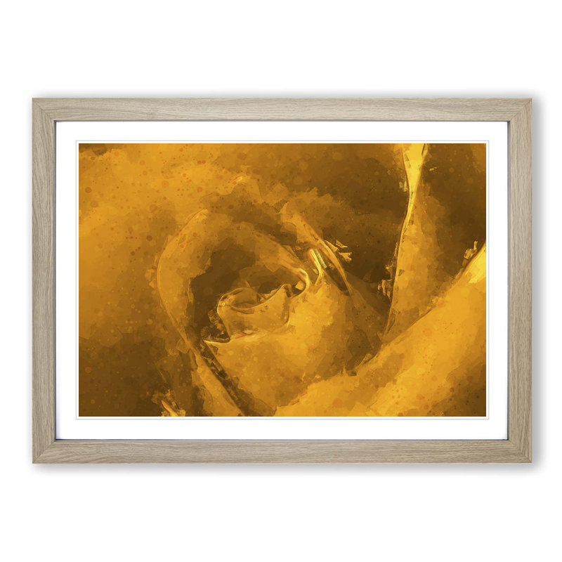 Golden Rose Flower in Abstract - Picture Frame Graphic Art Print, 36cm H x 48cm W x 2cm D, Oak Framed