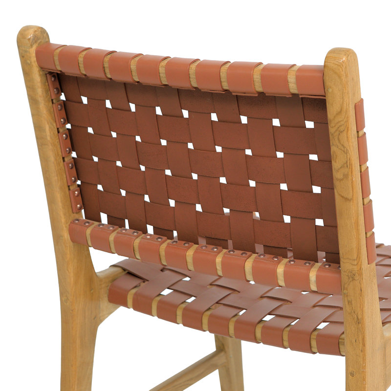 Teak & Leather Dining Chair, Fauve Tan