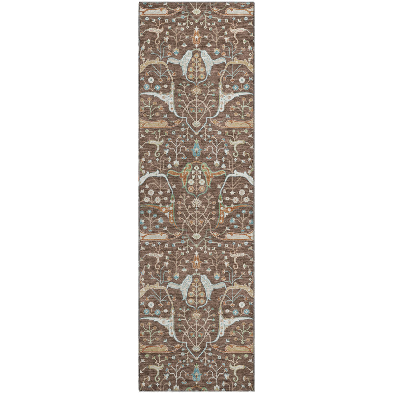 Premium Machine Washable Mayfield AMF2250 Global Rug, Brown, 2'3" x 7'6" Runner