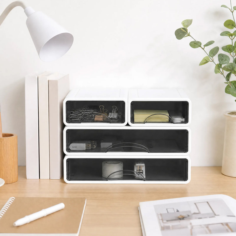 Organiseur de bureau avec tiroirs, tiroirs de rangement empilables avec compartiments, organisation de bureau
