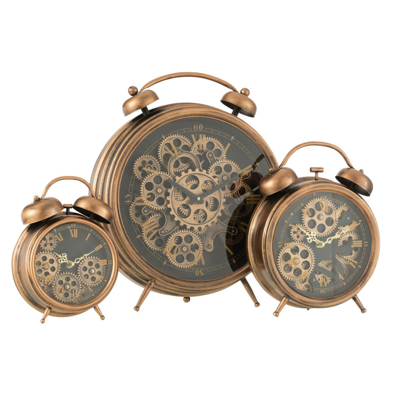 Aaira Roman Numeral Metal Mechanical Alarm Tabletop Clock in Bronze