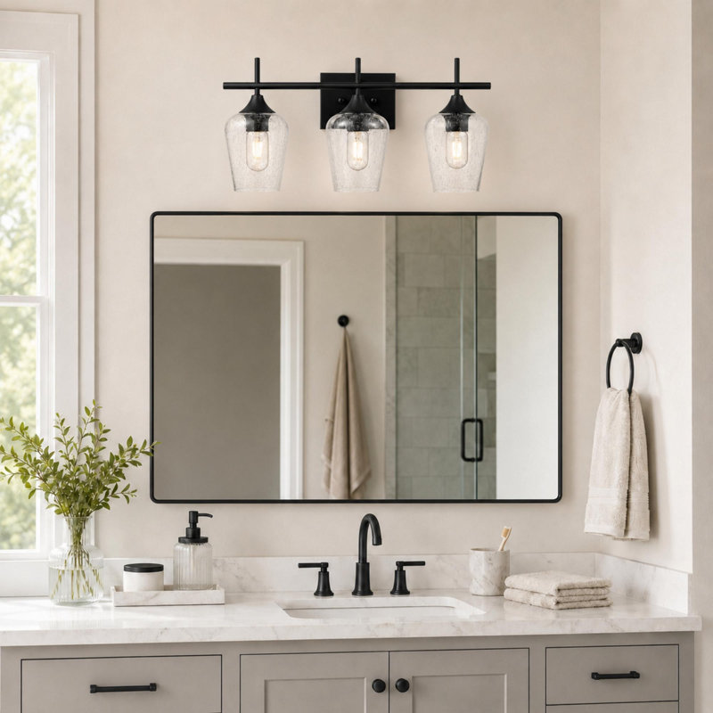 Farfan 3 - Light Dimmable Vanity Light, Black, Clear Seeded