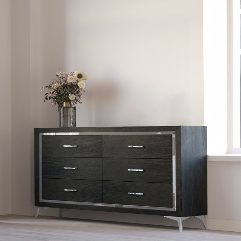 Maxo 58.4'' W 6 - Drawer Dresser, Black