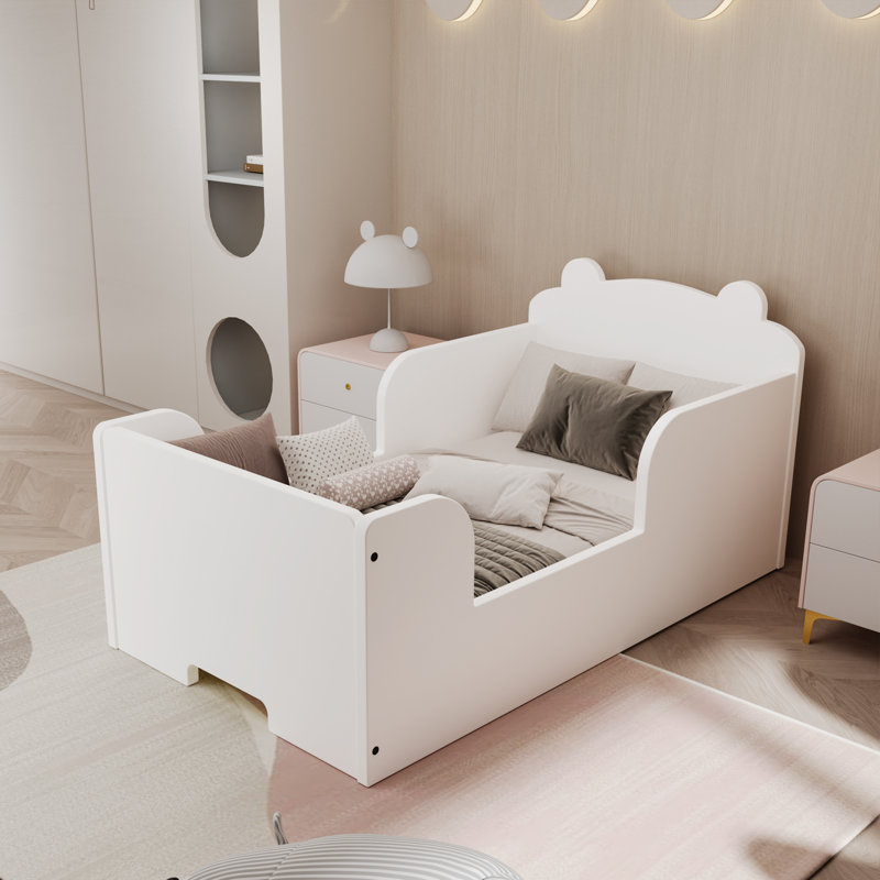 Lit de sol en forme d'ours pour tout-petit en bois massif , Blanc