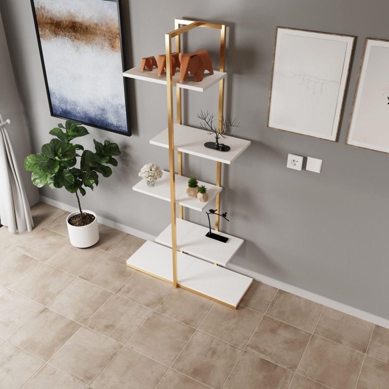 Aliona 80cm W Metal Shelving Unit, White/Gold