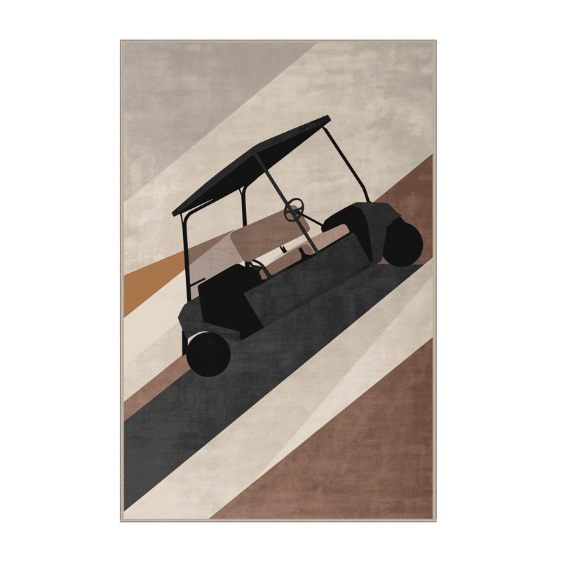Soft Plush Ehlers Golf Cart Modern Area Rug in Beige – Beige Binding, 2x3