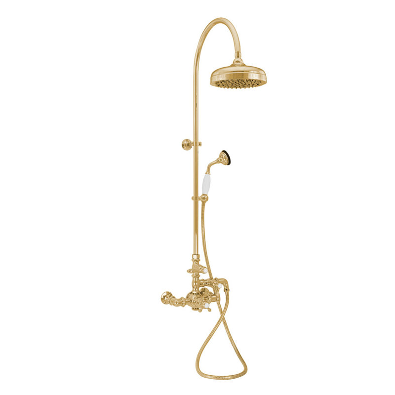 Système de douche thermostatique et douche à main Exposed (P1088) par Strom Living, Laiton satiné non laqué