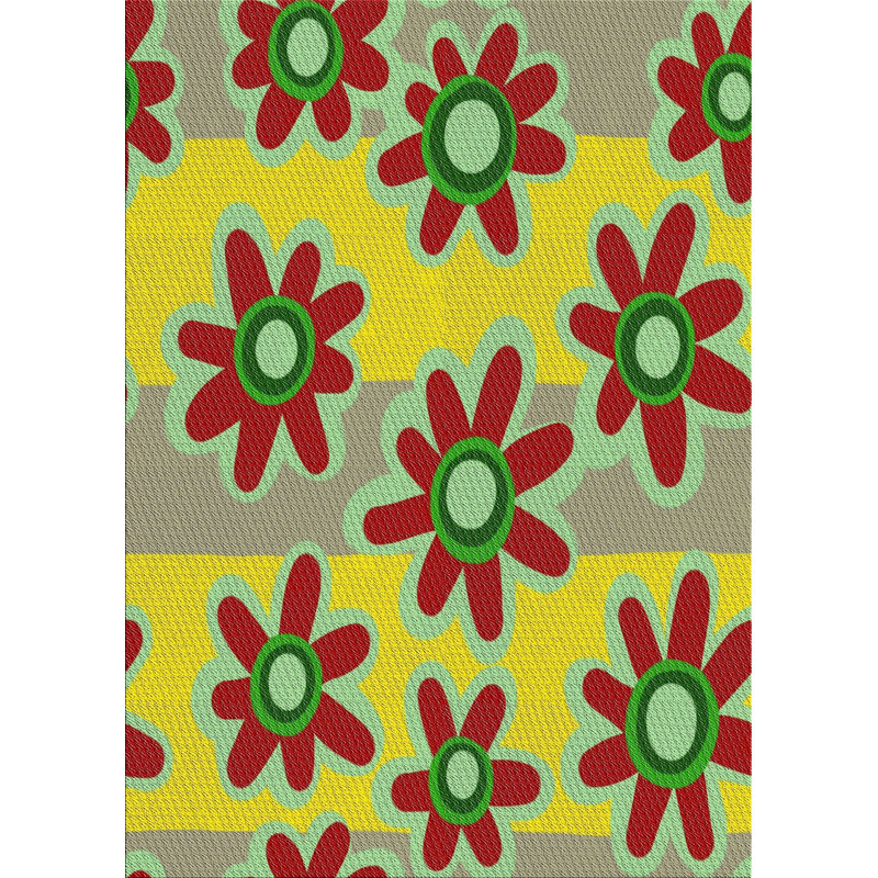 Tapis jaune/rouge/vert à motifs, Rectangle 5 pi x 7 pi