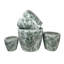 Ensemble de 4 pots à fleurs Kerry, motif floral vert, céramique blanche-129226441