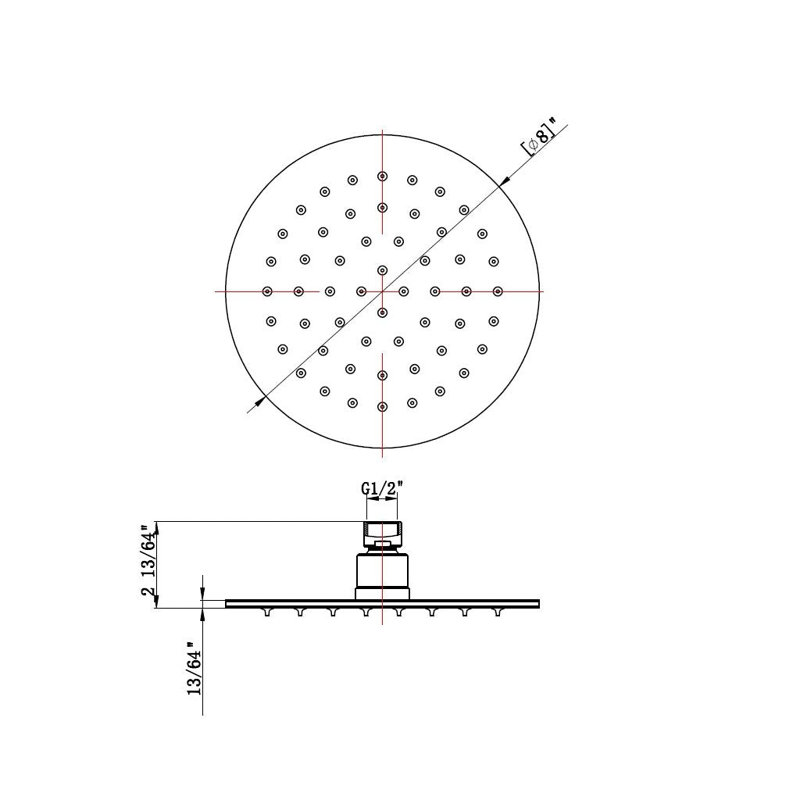 Metro Complete Round Shower Head - Wall Mount - 8" Brass/Matt Black, Polished Nickel