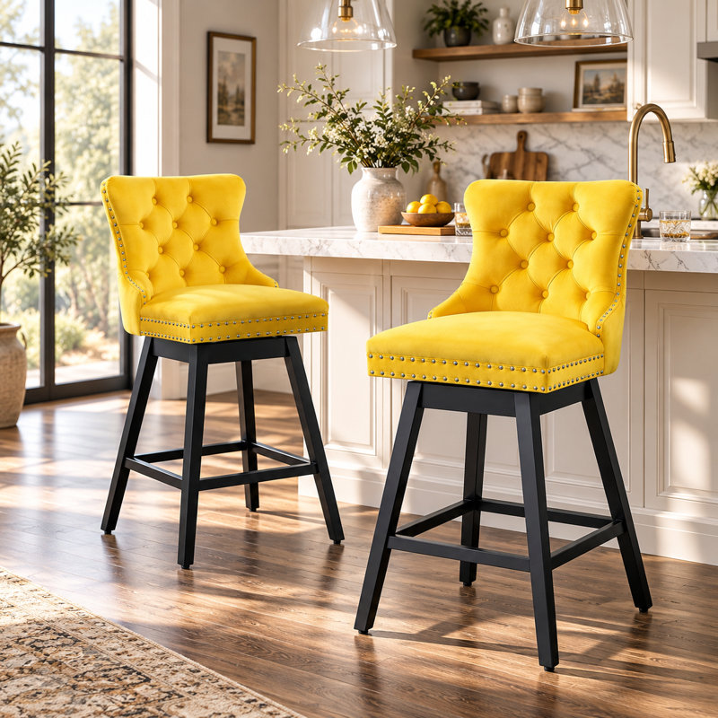  Tabouret de bar pivotant à 360 ° de hauteur 30,7 po Velvet, Velours jaune