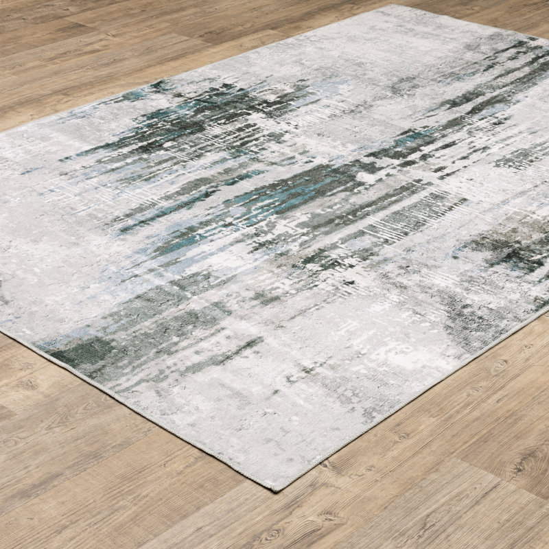 Tapis gris / bleu sarcelle antidérapant Matney, Rectangle 5 pi x 7 pi