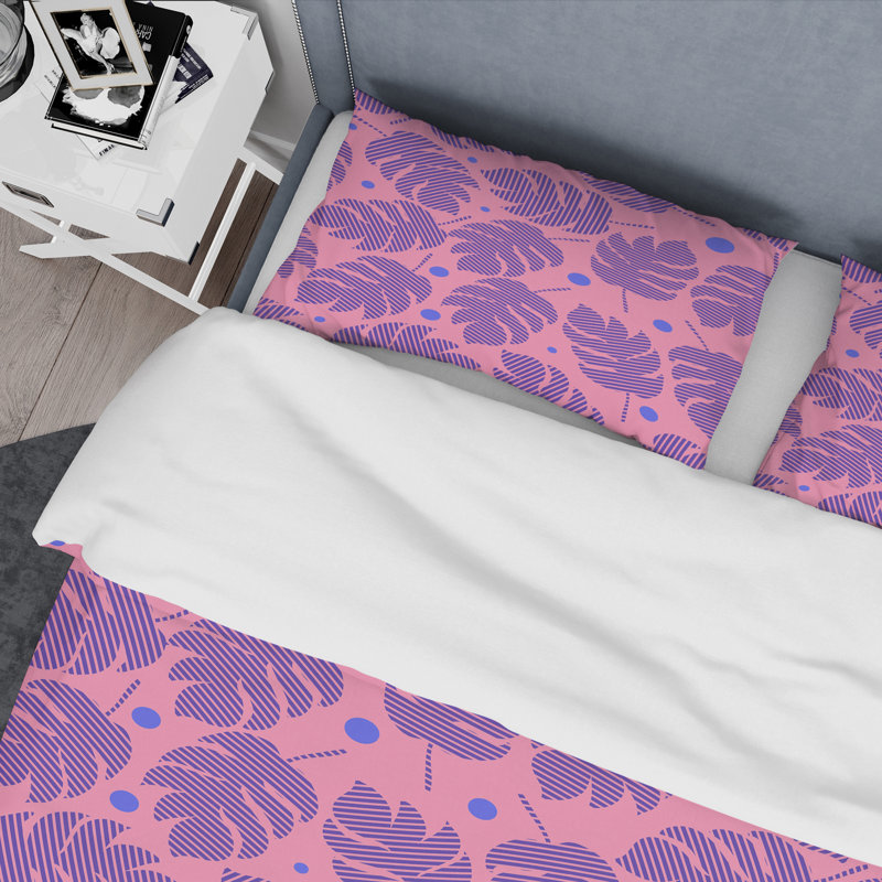 Ensemble de housse de couette Mid-Century Tropical Leaves IV, Housse de couette très grand + 2 taies décoratives