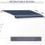 Auvent bleu 10 pi x 8 pi - rétractable et à eau - avec cadre en aluminium et manivelle manuelle pour patio, balcon, cour