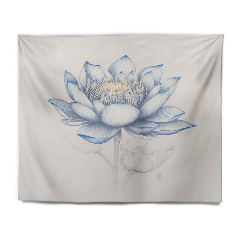 Tapisserie en polyester Lotus II bleu rétro, H 50 po x l 60 po