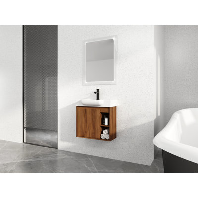 Meuble-lavabo mural 24 po avec lavabo en céramique et porte à fermeture en douceur, emballage KD