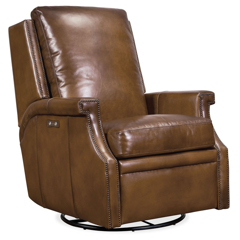 Caezar Swivel Power Recliner, Brown Genuine Leather