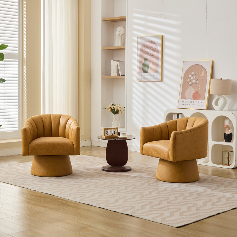 Fauteuil demi-tonneau pivotant en similicuir, Similicuir jaune, 2