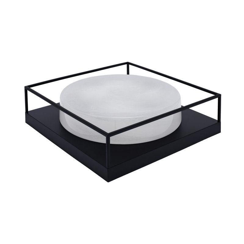Plafonnier encastré avec verre, Blanc, Noir mat, H 5 po x l 18 po x P 18 po