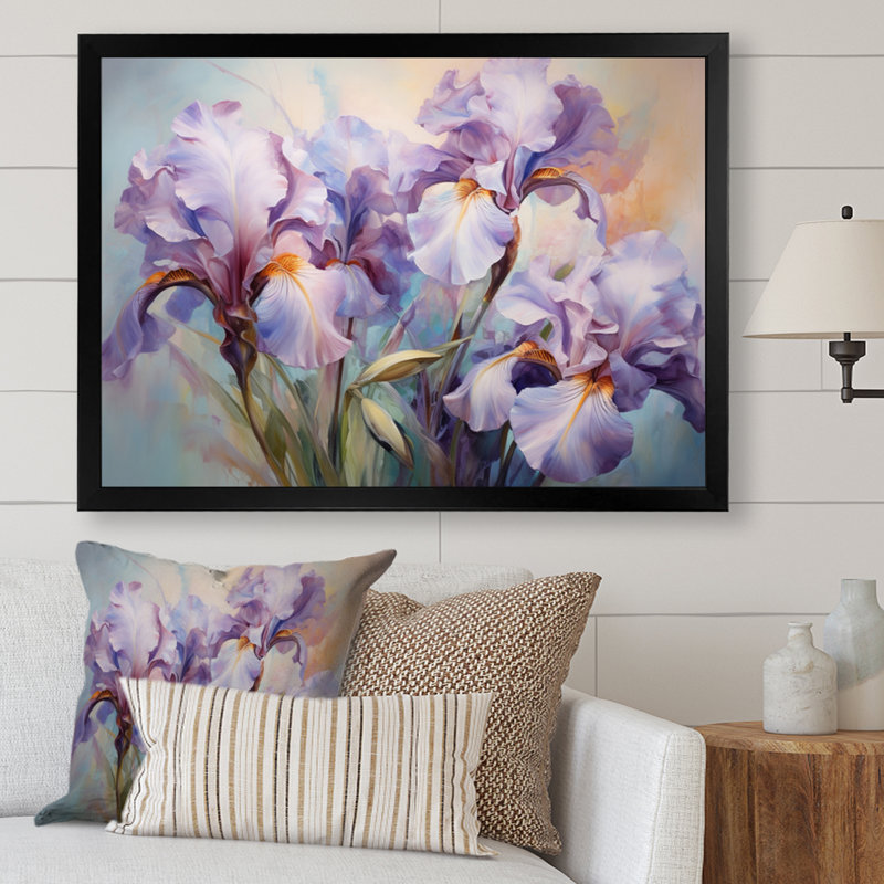 Rose, mauve, iris, impression romantique VI, H 12 po x l 20 po x P 1 po, Cadre simple noir
