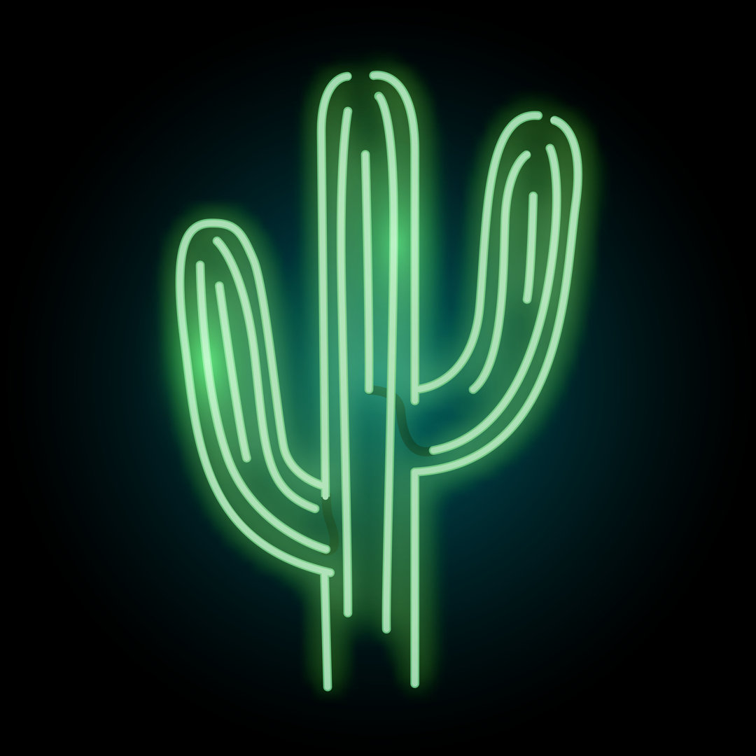 Leinwandbild Neon Glowing Cactus Plant Light Sign von Solarseven