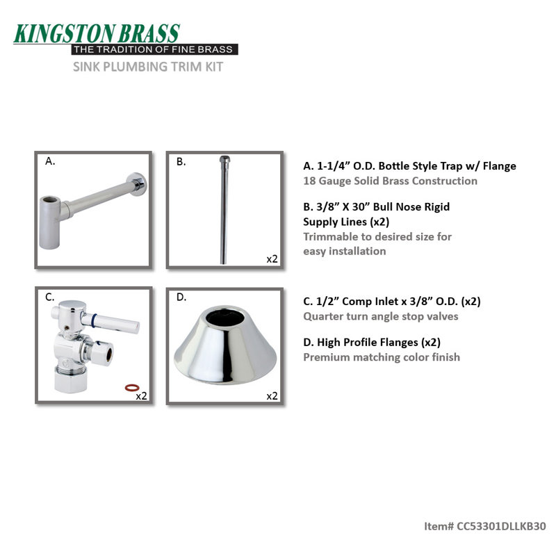 Kingston Brass Trimscape Contemporary Plumbing Sink Trim Kit with Bottle Trap, Chrome