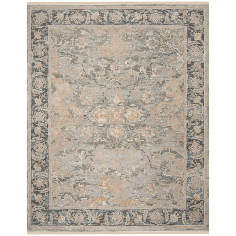 Gray and Beige Hand-Knotted Wool 8' x 10' Rug