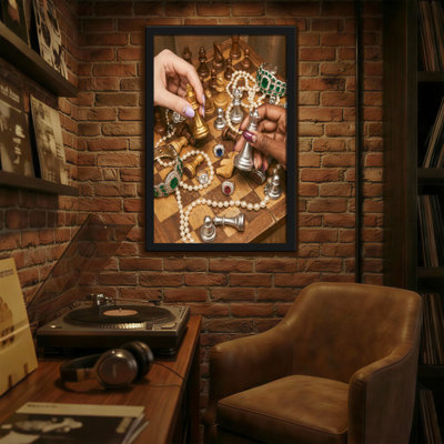 Abstract Chess Pieces Jewelry Hands Playing Game