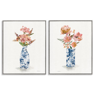 Ensemble de 2 giclées chinoises chinoises à motif de bouquets roses, design par Carol Robinson