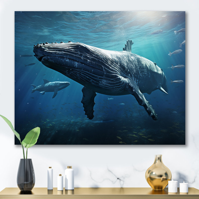 «Blue Marine Animals Graceful Giants», reproduction sur toile, Toile tendue, H 30 po x l 40 po x P 1,5 po