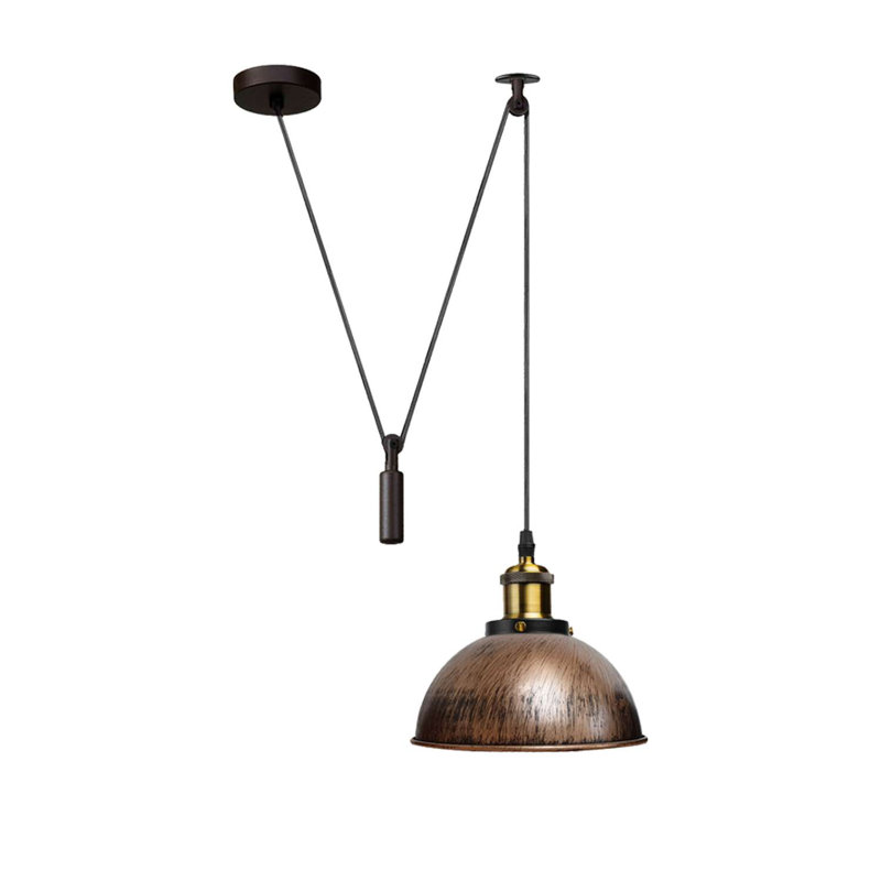Borough Wharf Industrial Pulley Pendant Light – Adjustable E27 Ceiling Hanging Lamp with Retro Metal Dome Shade for Kitchen & Living Spaces