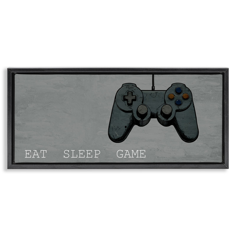 Cadre flottant Eat Sleep Game Hobby, design par Kim Allen, H 11 po x l 25 po, Cadre flottant noir de jais