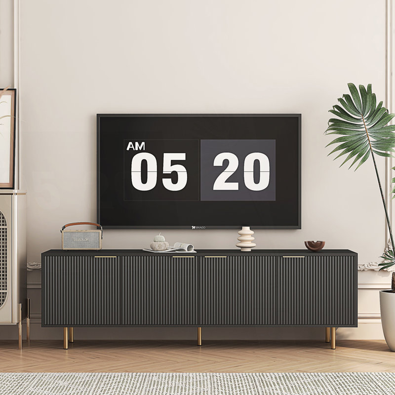 Meuble télé moderne, meuble audio-vidéo avec portes de rangement et armoire d'appoint