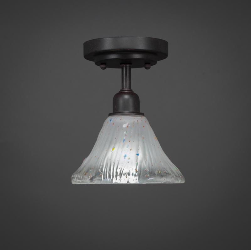 Eilif Vintage 1 Light Semi-Flush Shown In Dark Granite Finish With 7" Frosted Crystal Glass, White