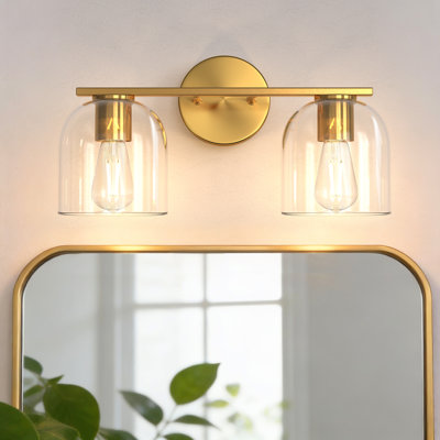 14 In. 2-Light Modern Gold Vanity Light, Clear Glass Farmhouse Bathroom Wall Sconce Light Fixture