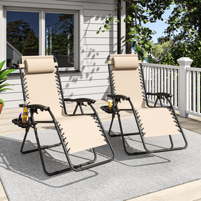 Folding Lounge Chair With Adjustable Recliner, Headrest, Removable Tray, And 300Lb Capacity For Indoor Outdoor Use