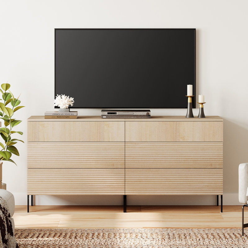 Meuble télé 6 tiroirs Union Rustic Modern, meuble télé Reeded, Beige