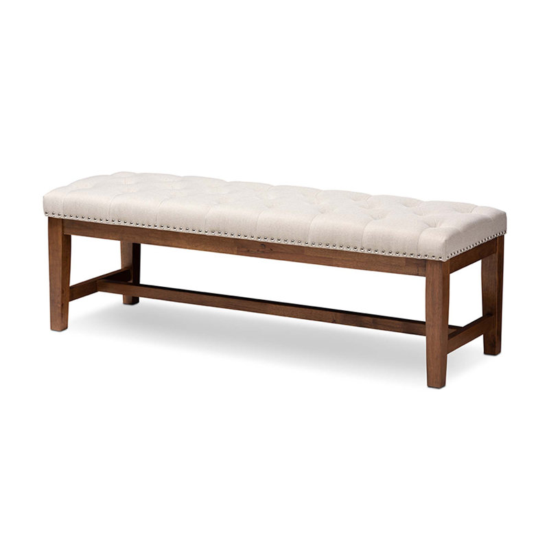 Banc rembourré en bois d'hévéa massif Sage, Beige