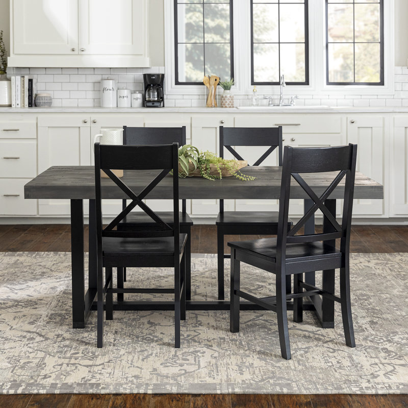Amarapal Double Pedestal Dining Set, Aged Gray/Black, 5 Pieces: Table, 4 Chairs