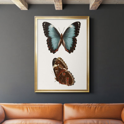 «Antique Blue Butterflies IV», reproduction encadrée de qualité supérieure - prête à être accrochée