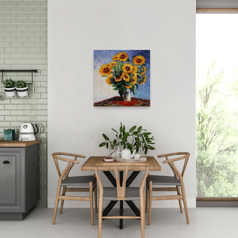 Sunflowers Bold Classic Colorful Sunflower Violet Summer Flower Wall Art Print by Claude Monet - Wrapped Canvas Print
