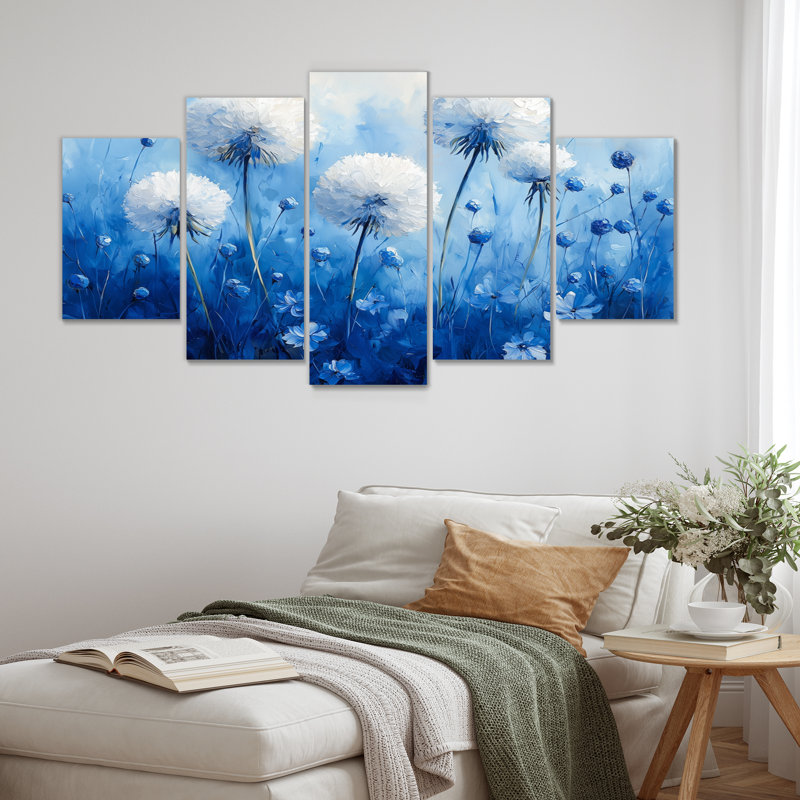 Doux pissenlit lueur dans l'aquarelle Blues II - art mural pissenlit - art mural traditionnel sur toile