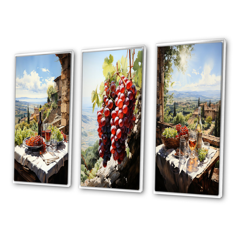 «Vineyard Rendezvous In Rioja», 3 pièces, Cadre blanc, H 28 po x l 36 po
