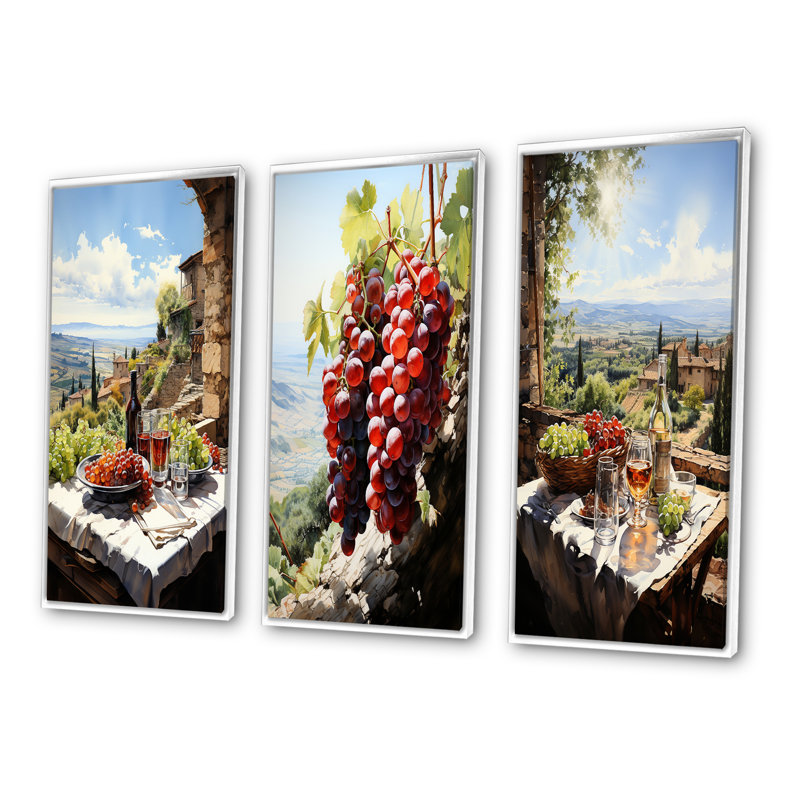«Vineyard Rendezvous In Rioja», 3 pièces, Cadre blanc, H 40 po x l 60 po