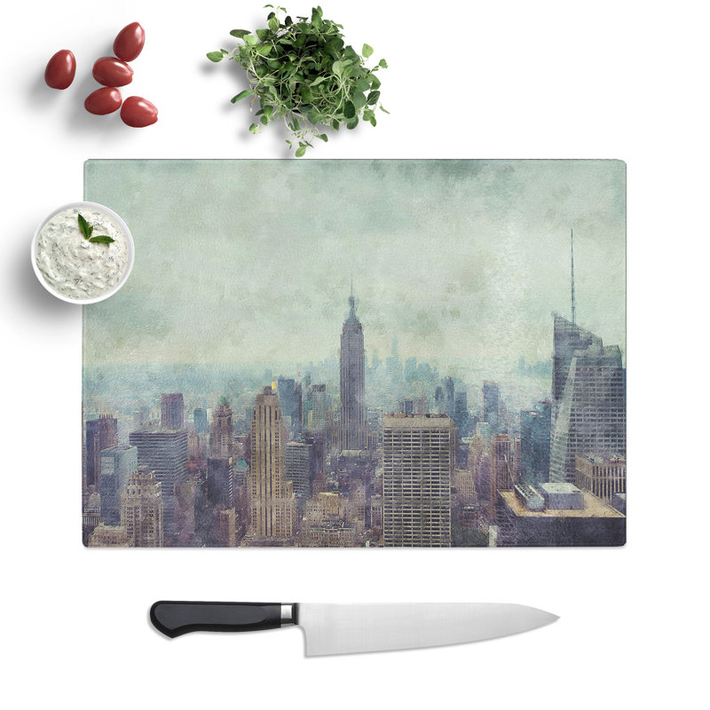 New York Skyline Vol.4 Painting Chopping Board, 0.4cm H x 28.5cm W x 39cm L