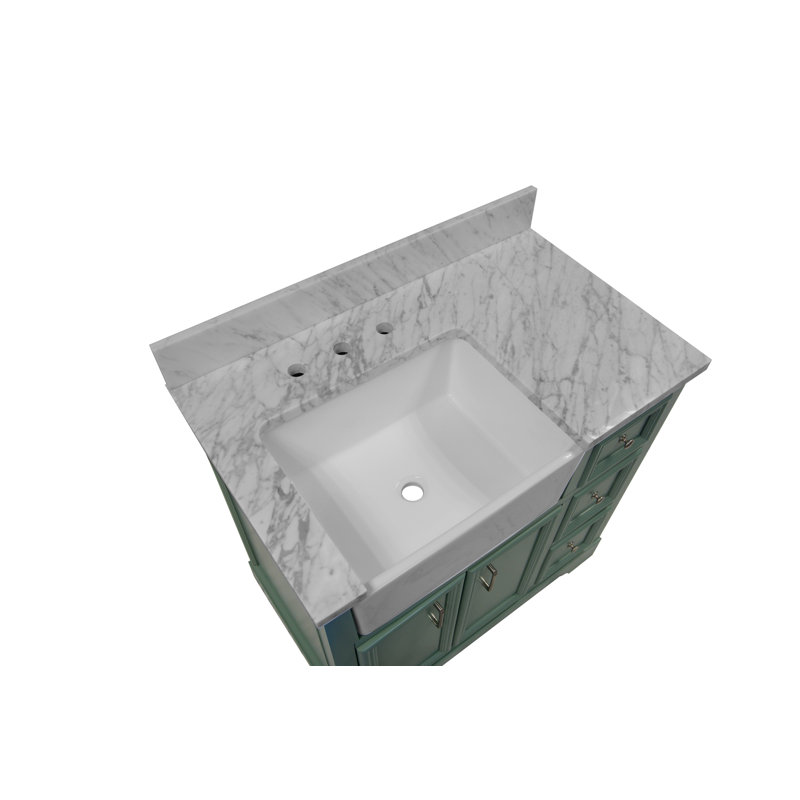 Ensemble de meuble-lavabo simple 36 po Emiliano, Marbre de Carrare, Sauge vert