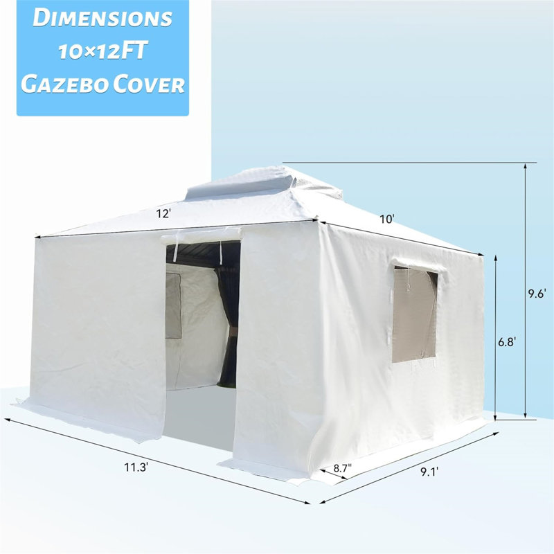 Housse de pavillon de jardin 10 pi x 12 pi pour abris de jardin à toit rigide, L 144 po x P 120 po