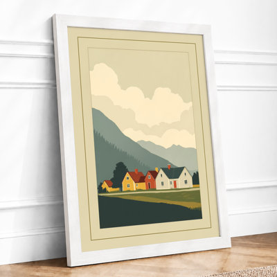 Houses and Mountains Scandinavian - Framed Print