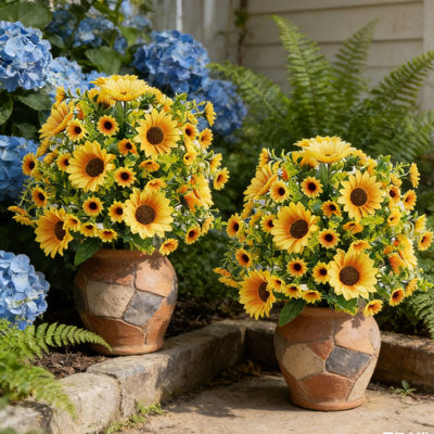 1pc Artificial Sunflower Ball Topiary Trees, 23.5in H Outdoor Fake Plants with Ground Spikes for Garden & Patio Decor, Realistic Faux Flowers, Fade & Water Resistant