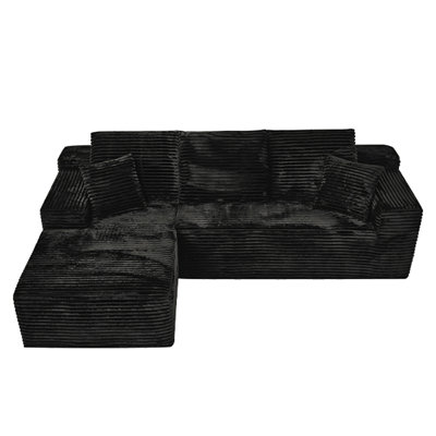 Canapé d'angle modulaire en forme de L, 272 cm (107 po), en cuir de lapin noir, sans assemblage